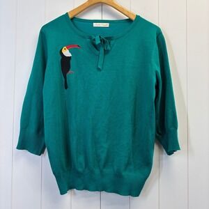 Belle Poque Women Retro Toucan Embroidered Sweater Size 2XL Twee Preppy Mod Chic